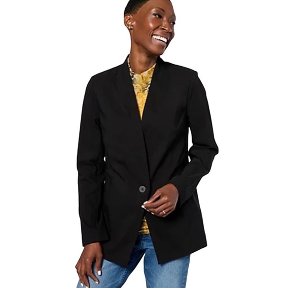 LOGO by Lori Goldstein AnyWEAR One Button Blazer BLACK SIZE M NWT - Picture 1 of 8